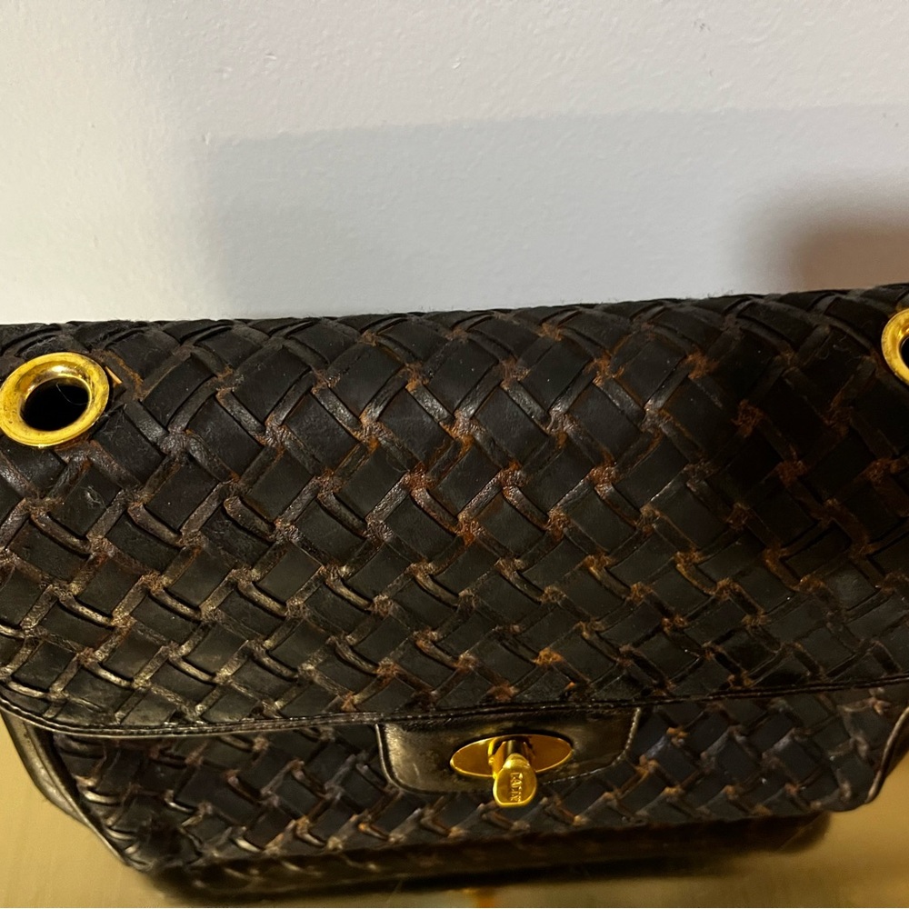 Bally Vintage Woven Leather Clutch Black Gold Turn Lock Italy - Picture 15 of 16